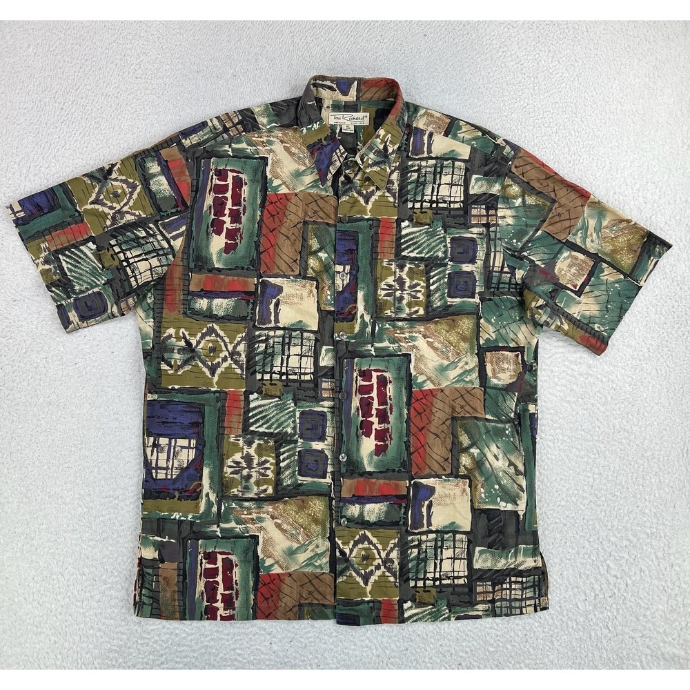 Tori Richard Shirt Mens XL Multicolor Geometric Short Sleeve Button Up Hawaiian